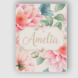 Personalised Name Watercolor Pink Peony Custom  Modern Room Accent Elegant Feature Canvas Wall Art Print Decor Picture Ready to Hang
