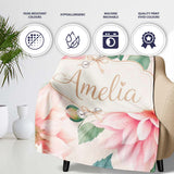 Watercolor Pink Peony Floral Botanical Seamless Pattern Lovely  Personalised Custom Name Super Soft Fleece Blanket Bed Sofa Throw