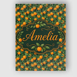 Personalised Name Orange Fruit Leaves Dense Custom  Bespoke Interior Contemporary Canvas Wall Art Print Decor Picture Ready to Hang