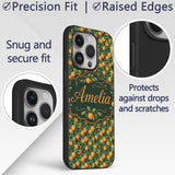 Orange Fruit Leaves Dense Botanical Seamless Custom Name Protective Phone Case Mobile Cover Durable Everyday Smartphone Shock Resistant