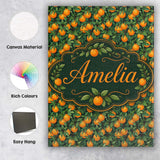 Personalised Name Orange Fruit Leaves Dense Custom  Bespoke Interior Contemporary Canvas Wall Art Print Decor Picture Ready to Hang
