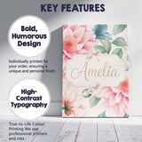 Personalised Name Watercolor Pink Peony Custom  Modern Room Accent Elegant Feature Canvas Wall Art Print Decor Picture Ready to Hang