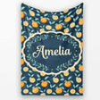 Cute Orange Slice and Leaf Pattern on Dark Background Seamless  Personalised Custom Name Super Soft Fleece Blanket Bed Sofa Throw