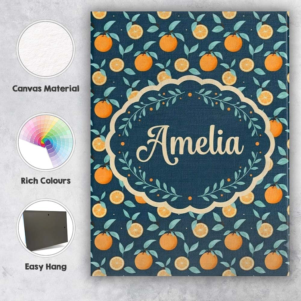 Personalised Name Cute Orange Slice and Custom  Modern Room Accent Elegant Feature Canvas Wall Art Print Decor Picture Ready to Hang