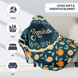 Cute Orange Slice and Leaf Pattern on Dark Background Seamless  Personalised Custom Name Super Soft Fleece Blanket Bed Sofa Throw