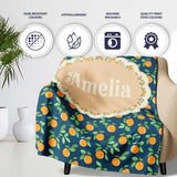 Simple Orange Fruit Toss Pattern on Blue Background Seamless Name  Personalised Custom Name Super Soft Fleece Blanket Bed Sofa Throw