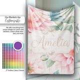 Watercolor Pink Peony Floral Botanical Seamless Pattern Lovely  Personalised Custom Name Super Soft Fleece Blanket Bed Sofa Throw