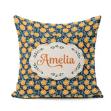 Custom Name Detailed Orange Slice and Leaf on Dark Blue Seamless Square Filled Cushion Throw Pillow Sofa Bed Home Decor Zip Washable UK Made
