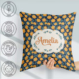 Custom Name Detailed Orange Slice and Leaf on Dark Blue Seamless Square Filled Cushion Throw Pillow Sofa Bed Home Decor Zip Washable UK Made