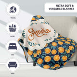 Detailed Orange Slice and Leaf Pattern on Dark Blue Seamless Name  Personalised Custom Name Super Soft Fleece Blanket Bed Sofa Throw