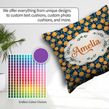 Custom Name Detailed Orange Slice and Leaf on Dark Blue Seamless Square Filled Cushion Throw Pillow Sofa Bed Home Decor Zip Washable UK Made