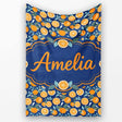 Orange Fruit and Citrus Slice Pattern on Navy Background Seamless  Personalised Custom Name Super Soft Fleece Blanket Bed Sofa Throw