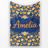 Orange Fruit and Citrus Slice Pattern on Navy Background Seamless  Personalised Custom Name Super Soft Fleece Blanket Bed Sofa Throw