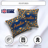Custom Name Orange Fruit Citrus Slice Pattern on Navy Background Square Filled Cushion Throw Pillow Sofa Bed Home Decor Zip Washable UK Made