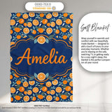 Orange Fruit and Citrus Slice Pattern on Navy Background Seamless  Personalised Custom Name Super Soft Fleece Blanket Bed Sofa Throw