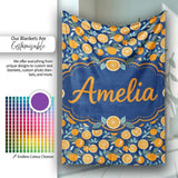 Orange Fruit and Citrus Slice Pattern on Navy Background Seamless  Personalised Custom Name Super Soft Fleece Blanket Bed Sofa Throw