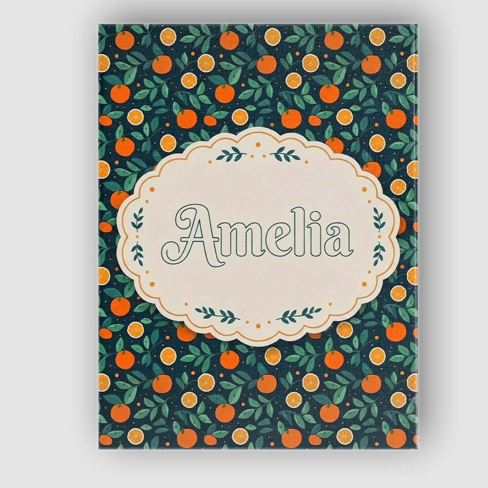 Personalised Name Minimal Orange Fruit and Custom  Unique Gift Idea Elegant Feature Canvas Wall Art Print Decor Picture Ready to Hang