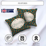 Custom Name Minimal Orange Fruit and Leaf Pattern on Dark Teal Square Filled Cushion Throw Pillow Sofa Bed Home Decor Zip Washable UK Made