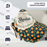 Small Orange Fruit Toss Pattern on Dark Background Seamless Name  Personalised Custom Name Super Soft Fleece Blanket Bed Sofa Throw