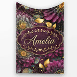 Luxury Dark Floral Gold Leaf Seamless Pattern on Black Background  Personalised Custom Name Super Soft Fleece Blanket Bed Sofa Throw