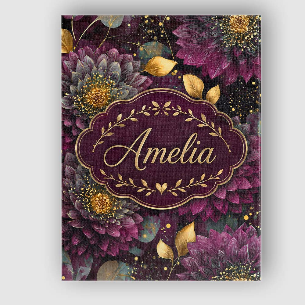 Personalised Name Luxury Dark Floral Gold Custom  Unique Gift Idea Elegant Feature Canvas Wall Art Print Decor Picture Ready to Hang