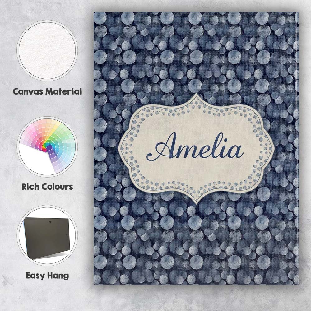 Personalised Name Monochrome Bubble Circle Custom  Unique Gift Idea Elegant Feature Canvas Wall Art Print Decor Picture Ready to Hang