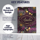 Personalised Name Luxury Dark Floral Gold Custom  Unique Gift Idea Elegant Feature Canvas Wall Art Print Decor Picture Ready to Hang