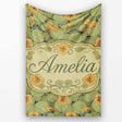 Vintage Botanical Leaves and Flowers Pattern on Green Background  Personalised Custom Name Super Soft Fleece Blanket Bed Sofa Throw