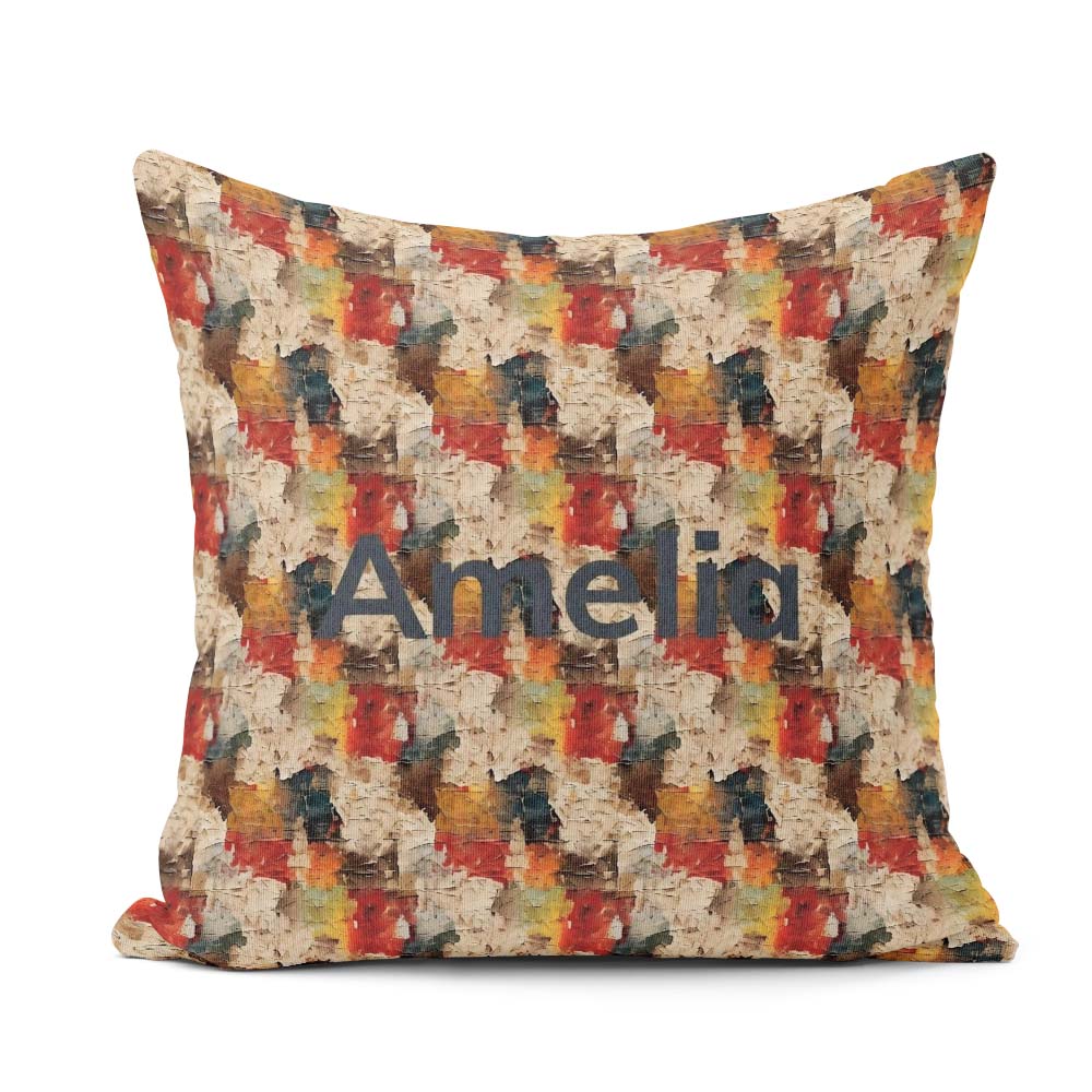Custom Name Abstract Textured Paint Brush in Warm Tones Seamless Square Filled Cushion Throw Pillow Sofa Bed Home Decor Zip Washable UK Made
