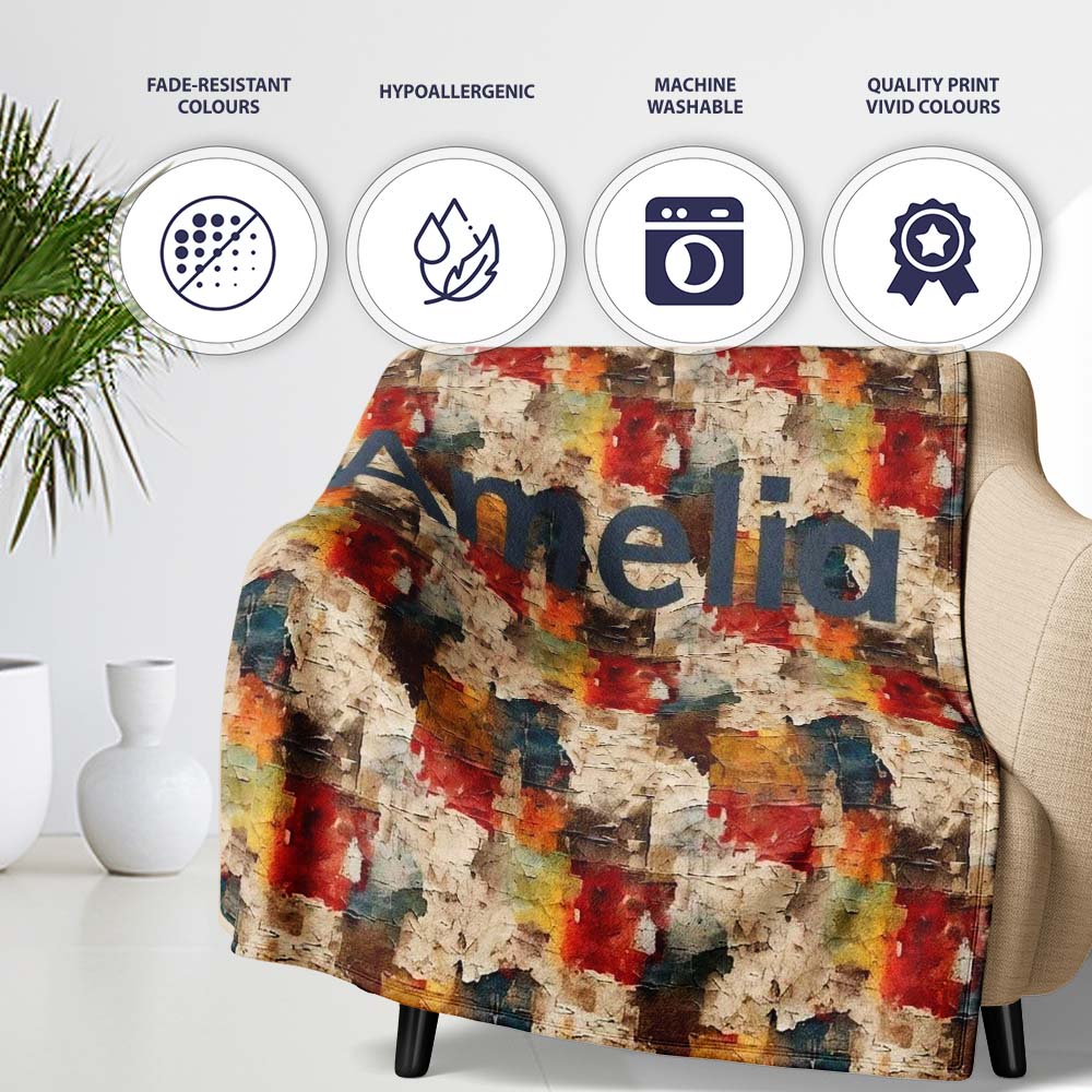 Abstract Textured Paint Brush Pattern in Warm Tones Seamless Name  Personalised Custom Name Super Soft Fleece Blanket Bed Sofa Throw