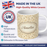 Personalized Custom Name Soft Neutral Geometric Diamond Pattern on Beige Background Seamless 11oz Ceramic Coffee Tea Mug White Large Handle