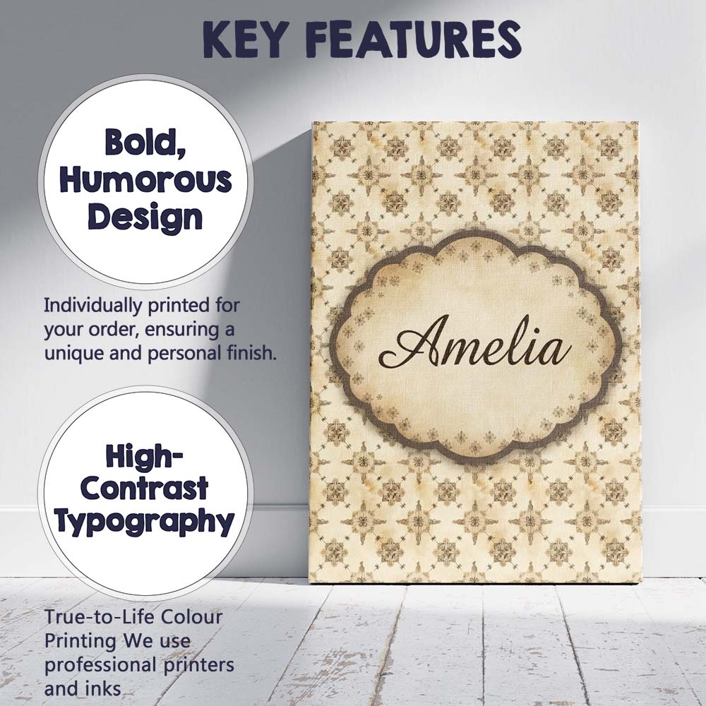 Personalised Name Classic Ornamental Tile Custom  Unique Gift Idea Elegant Feature Canvas Wall Art Print Decor Picture Ready to Hang