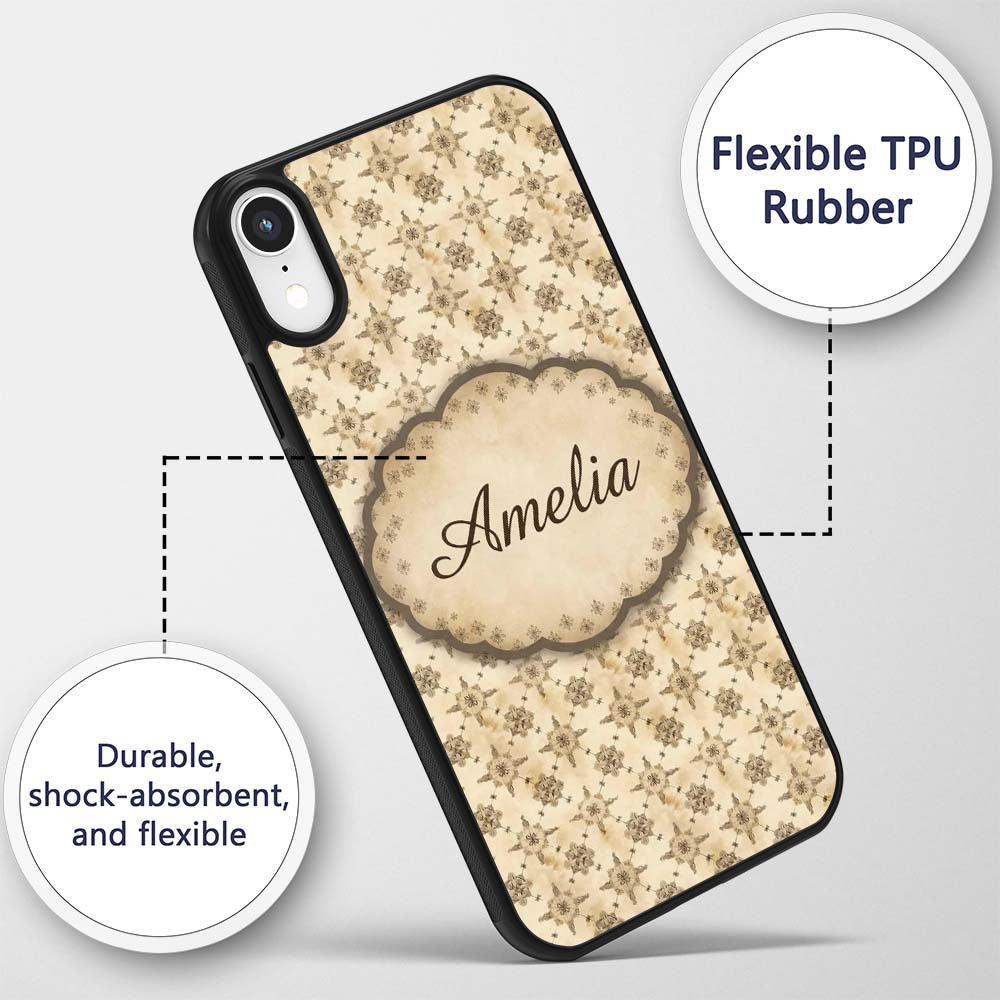 Classic Ornamental Tile Pattern in Beige Tones Custom Name Protective Phone Case Mobile Cover Durable Everyday Smartphone Shock Resistant