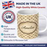Personalized Custom Name Classic Ornamental Tile Pattern in Beige Tones Seamless Name Cute 11oz Ceramic Coffee Tea Mug White Large Handle