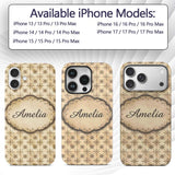 Classic Ornamental Tile Pattern in Beige Tones Custom Name Protective Phone Case Mobile Cover Durable Everyday Smartphone Shock Resistant