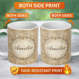 Personalized Custom Name Vintage Grunge Texture Background Pattern in Neutral Tones Seamless 11oz Ceramic Coffee Tea Mug White Large Handle