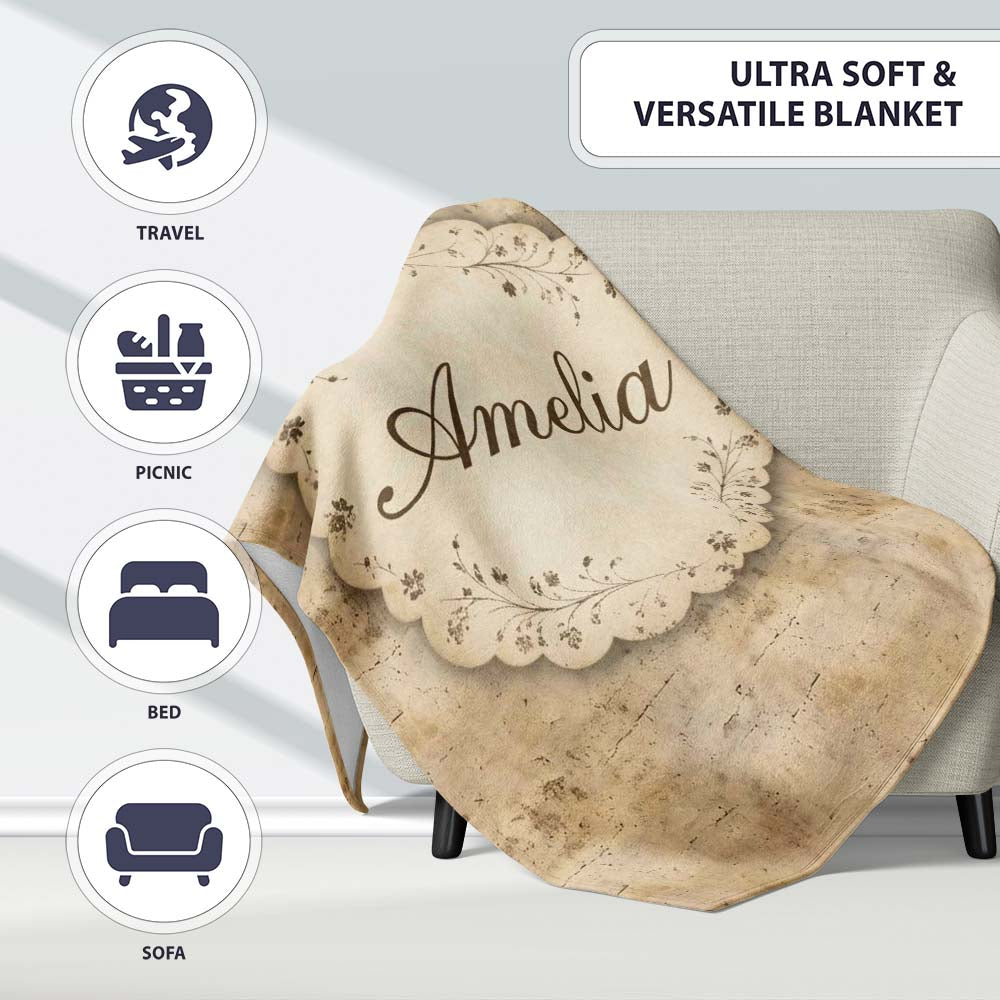 Vintage Grunge Texture Background Pattern in Neutral Tones Seamless  Personalised Custom Name Super Soft Fleece Blanket Bed Sofa Throw