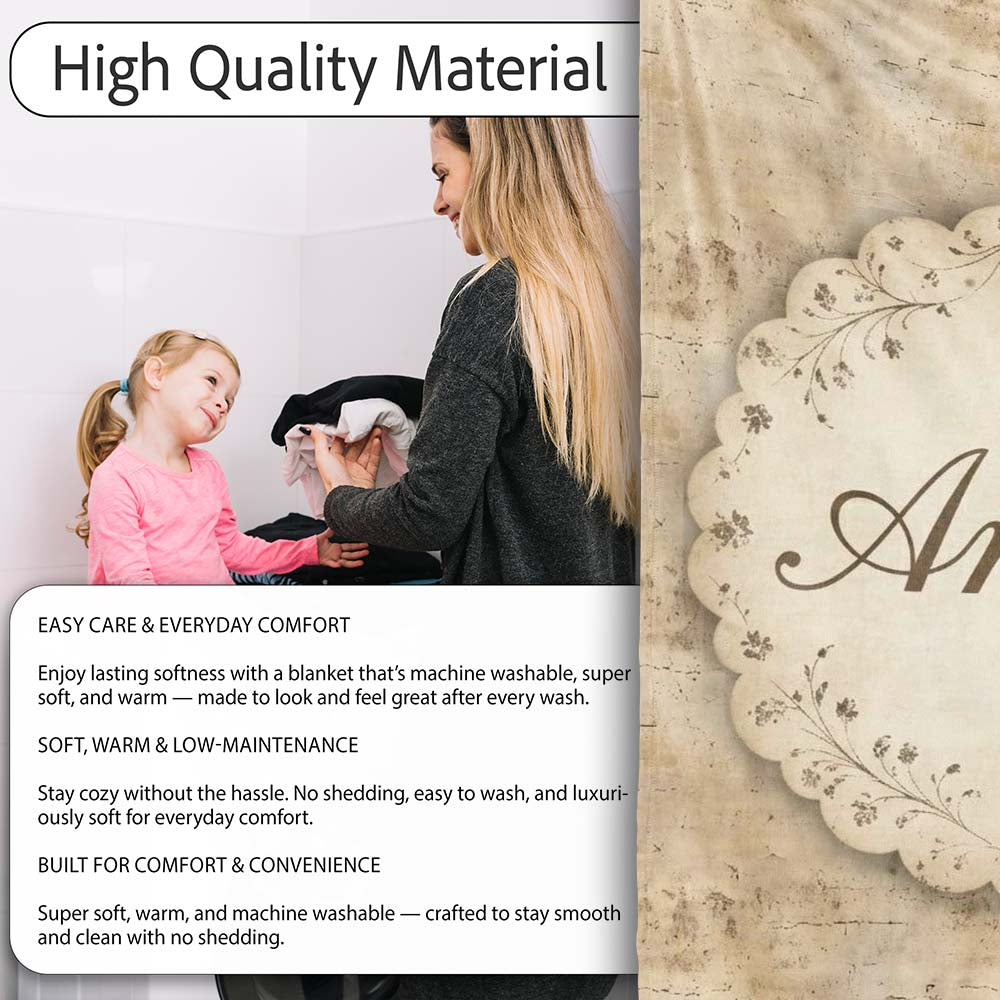 Vintage Grunge Texture Background Pattern in Neutral Tones Seamless  Personalised Custom Name Super Soft Fleece Blanket Bed Sofa Throw