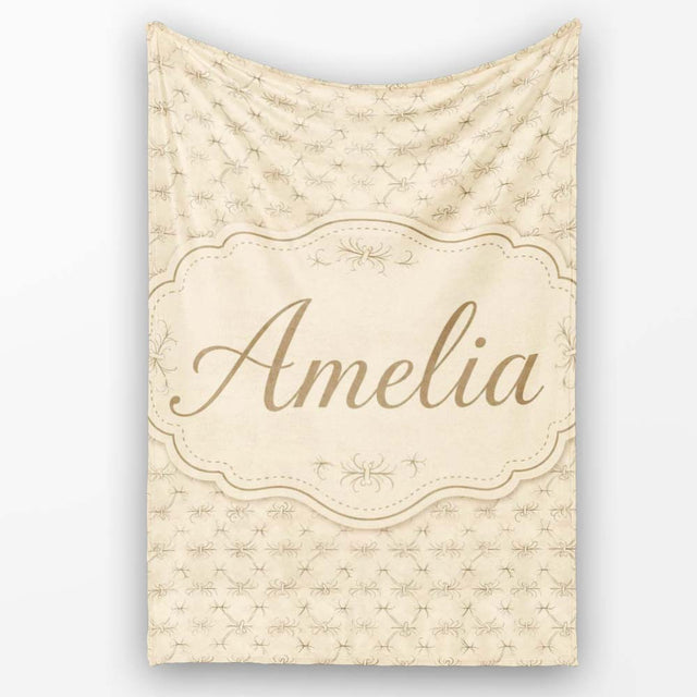 Minimal Spider Line Art Pattern on Vintage Beige Background  Personalised Custom Name Super Soft Fleece Blanket Bed Sofa Throw