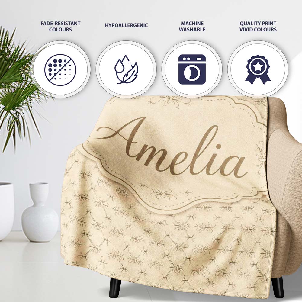 Minimal Spider Line Art Pattern on Vintage Beige Background  Personalised Custom Name Super Soft Fleece Blanket Bed Sofa Throw