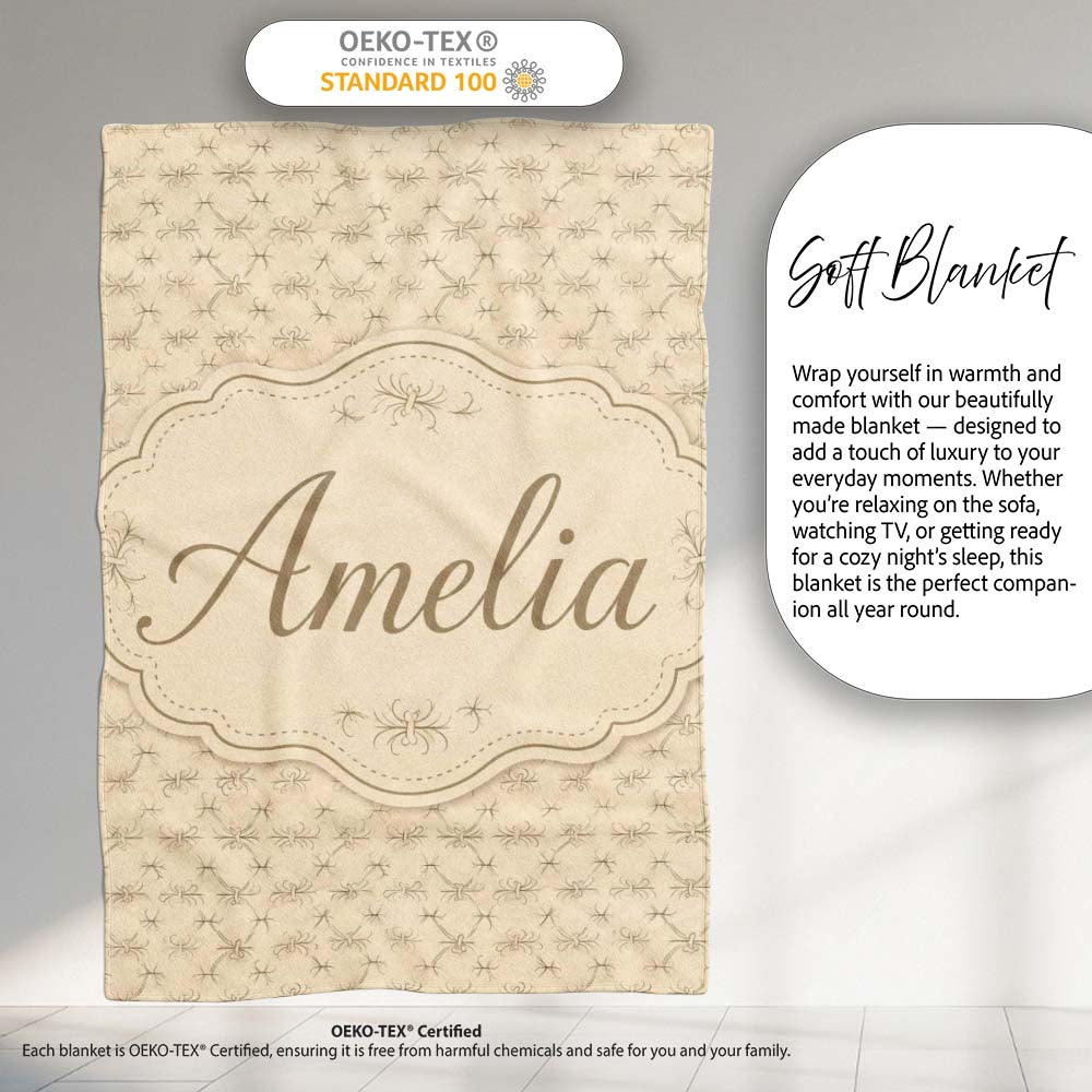 Minimal Spider Line Art Pattern on Vintage Beige Background  Personalised Custom Name Super Soft Fleece Blanket Bed Sofa Throw