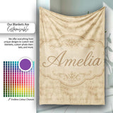 Elegant Vintage Floral Scroll Pattern on Soft Beige Background  Personalised Custom Name Super Soft Fleece Blanket Bed Sofa Throw