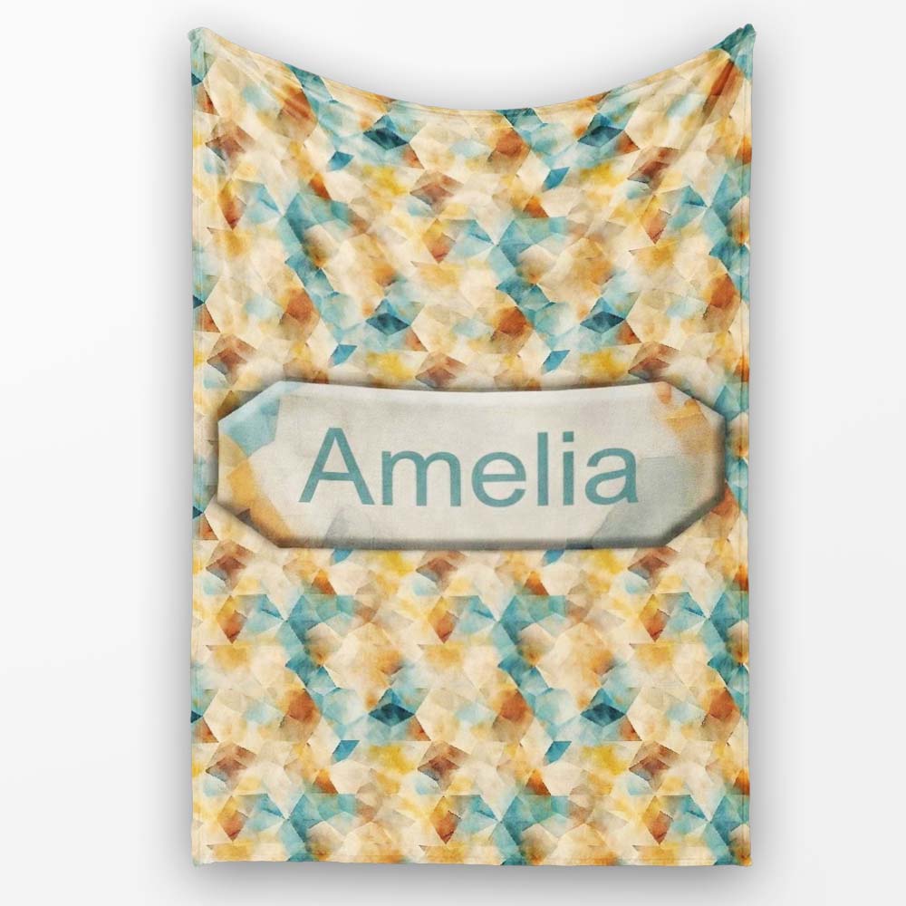 Abstract Geometric Watercolor Shapes in Soft Blue and Orange  Personalised Custom Name Super Soft Fleece Blanket Bed Sofa Throw