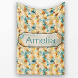 Abstract Geometric Watercolor Shapes in Soft Blue and Orange  Personalised Custom Name Super Soft Fleece Blanket Bed Sofa Throw