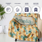 Abstract Geometric Watercolor Shapes in Soft Blue and Orange  Personalised Custom Name Super Soft Fleece Blanket Bed Sofa Throw
