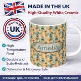 Personalized Custom Name Abstract Geometric Watercolor Shapes in Soft Blue and Orange 11oz Ceramic Coffee Tea Mug White Large Handle