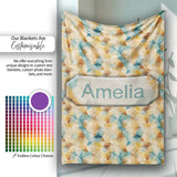Abstract Geometric Watercolor Shapes in Soft Blue and Orange  Personalised Custom Name Super Soft Fleece Blanket Bed Sofa Throw