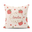 Custom Name Cute Strawberry and Floral Pattern on Soft Neutral Square Filled Cushion Throw Pillow Sofa Bed Home Decor Zip Washable UK Made