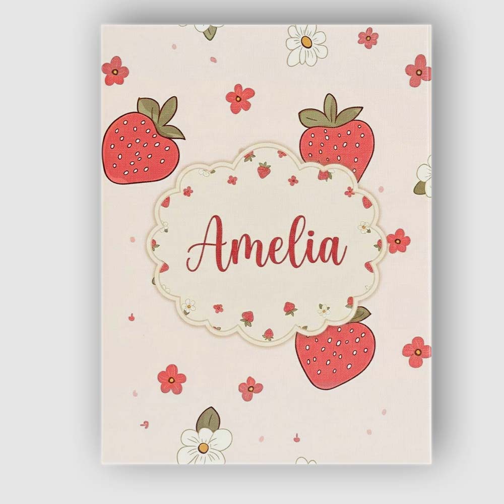 Personalised Name Cute Strawberry and Custom Modern Room Accent Creative Decorator Style Canvas Wall Art Print Decor Picture Ready to Hang