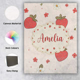 Personalised Name Cute Strawberry and Custom Modern Room Accent Creative Decorator Style Canvas Wall Art Print Decor Picture Ready to Hang
